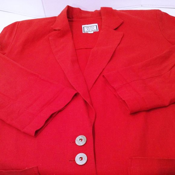 Vintage 80s D.B. Waldo Wear USA Linen Blazer Oversize-S Pockets 6-stone Buttons - Picture 6 of 10